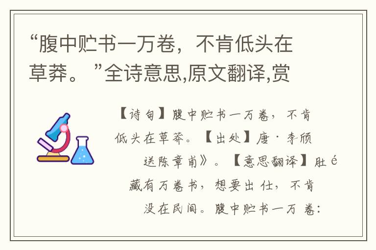 “腹中貯書一萬(wàn)卷，不肯低頭在草莽。 ”全詩(shī)意思,原文翻譯,賞析