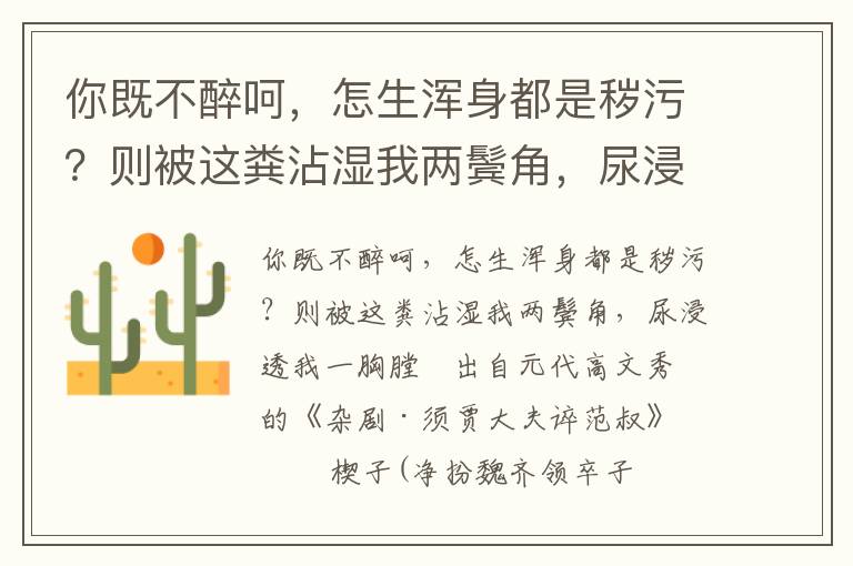 你既不醉呵，怎生渾身都是穢污？則被這糞沾濕我兩鬢角，尿浸透我一胸膛