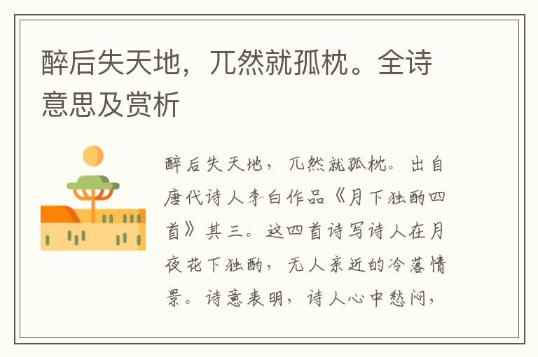醉后失天地，兀然就孤枕。全詩意思及賞析