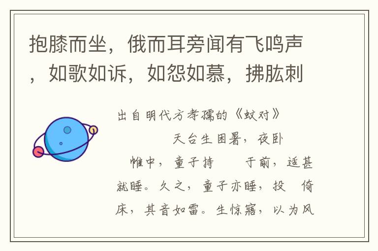 抱膝而坐，俄而耳旁聞有飛鳴聲，如歌如訴，如怨如慕，拂肱刺肉，撲股面。