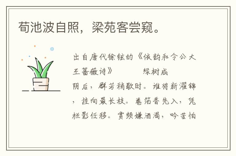 荀池波自照，梁苑客嘗窺。