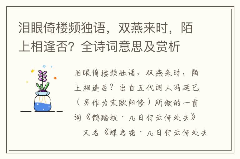 淚眼倚樓頻獨語，雙燕來時，陌上相逢否？全詩詞意思及賞析