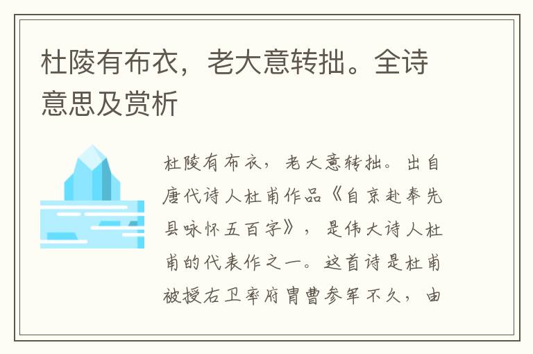 杜陵有布衣，老大意轉(zhuǎn)拙。全詩意思及賞析