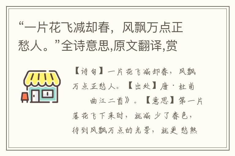 “一片花飛減卻春，風飄萬點正愁人。”全詩意思,原文翻譯,賞析