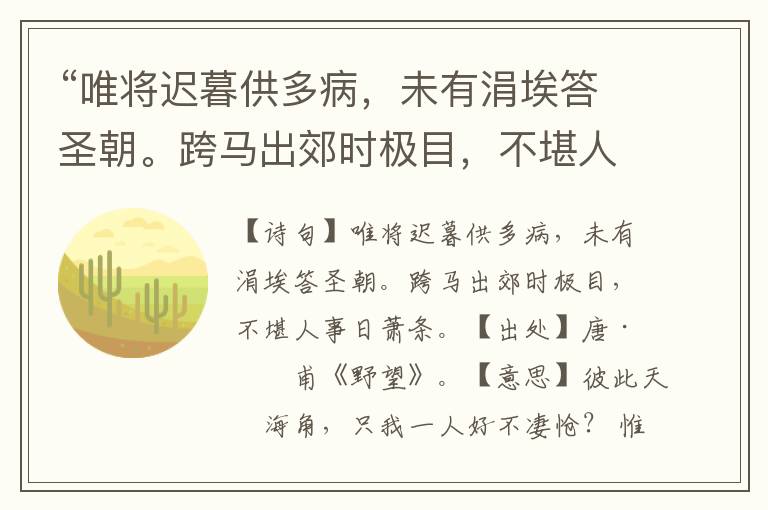 “唯將遲暮供多病，未有涓埃答圣朝。跨馬出郊時極目，不堪人事日蕭條。”全詩意思,原文翻譯,賞析