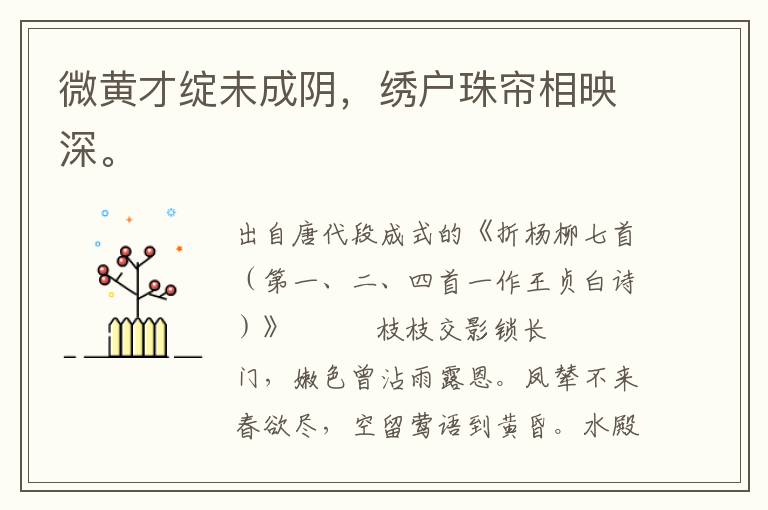 微黃才綻未成陰，繡戶珠簾相映深。