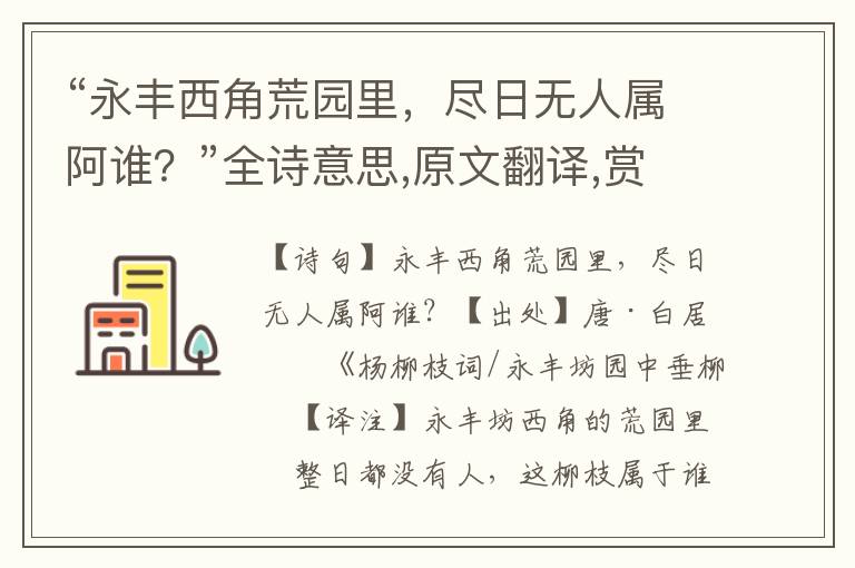 “永丰西角荒园里，尽日无人属阿谁？”全诗意思,原文翻译,赏析