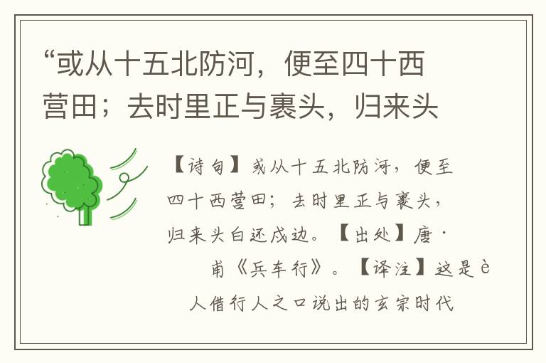 “或从十五北防河，便至四十西营田；去时里正与裹头，归来头白还戍边。”全诗意思,原文翻译,赏析