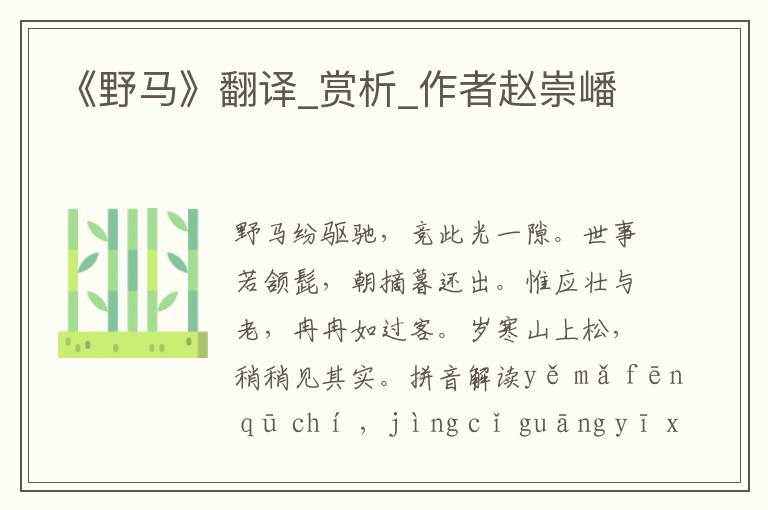 《野馬》翻譯_賞析_作者趙崇嶓