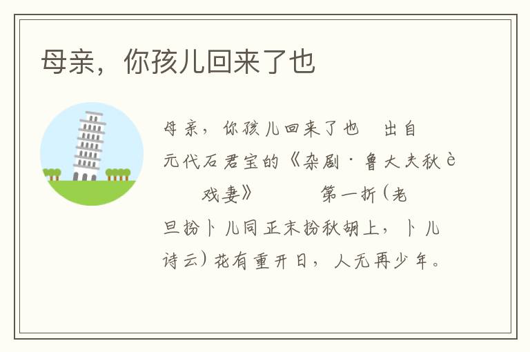 母親，你孩兒回來了也