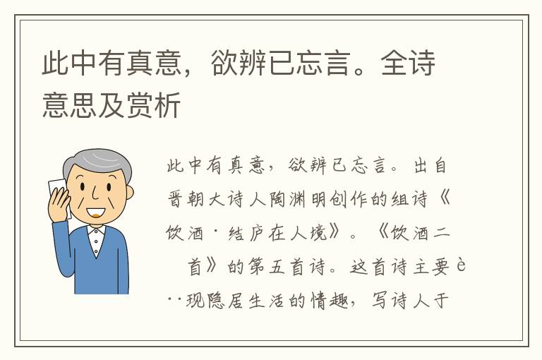 此中有真意，欲辨已忘言。全詩意思及賞析