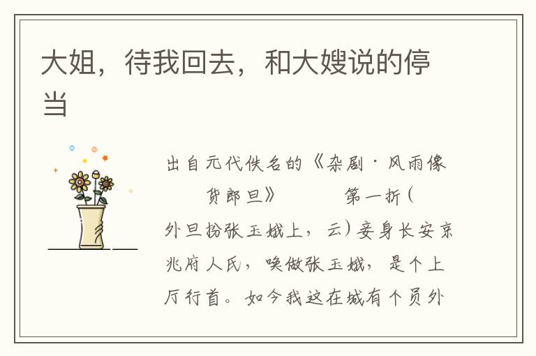大姐，待我回去，和大嫂說的停當