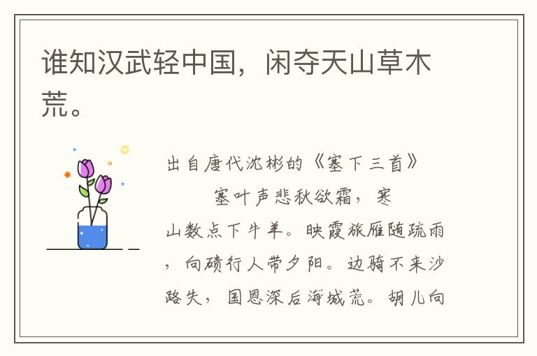 誰知漢武輕中國,閑奪天山草木荒。