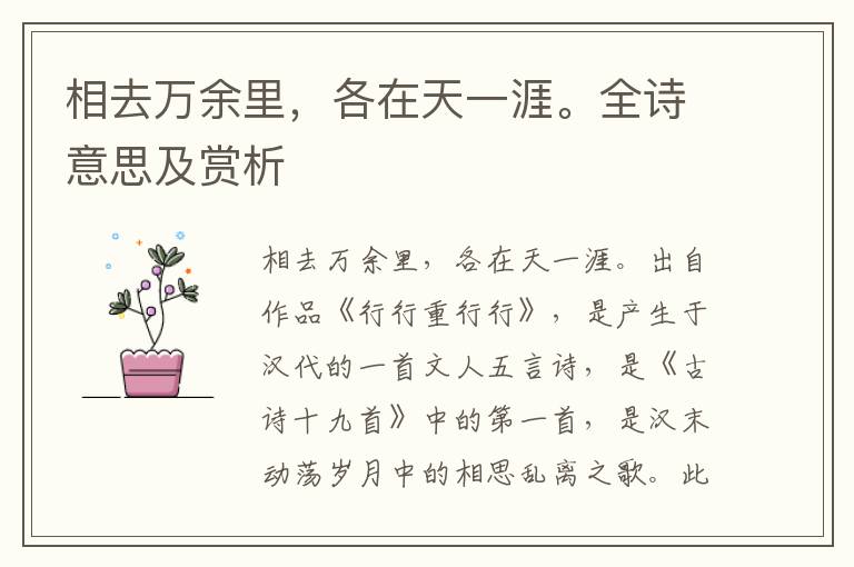 相去萬余里，各在天一涯。全詩意思及賞析