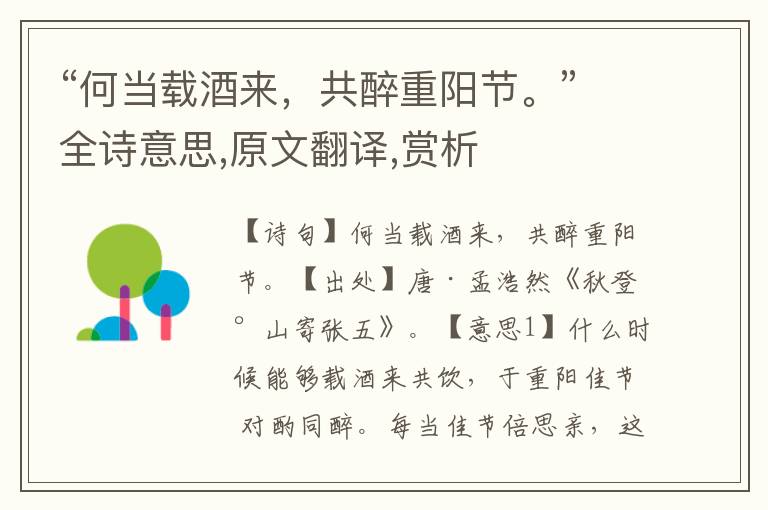 “何當載酒來，共醉重陽節。”全詩意思,原文翻譯,賞析