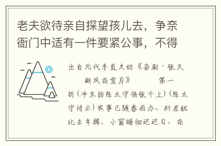 老夫欲待親自探望孩兒去，爭奈衙門中適有一件要緊公事，不得余暇