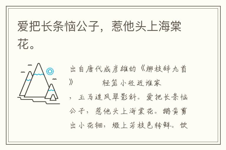 愛把長條惱公子,惹他頭上海棠花。