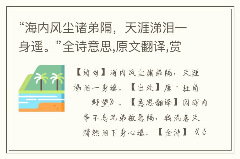 “海內風塵諸弟隔，天涯涕淚一身遙。”全詩意思,原文翻譯,賞析