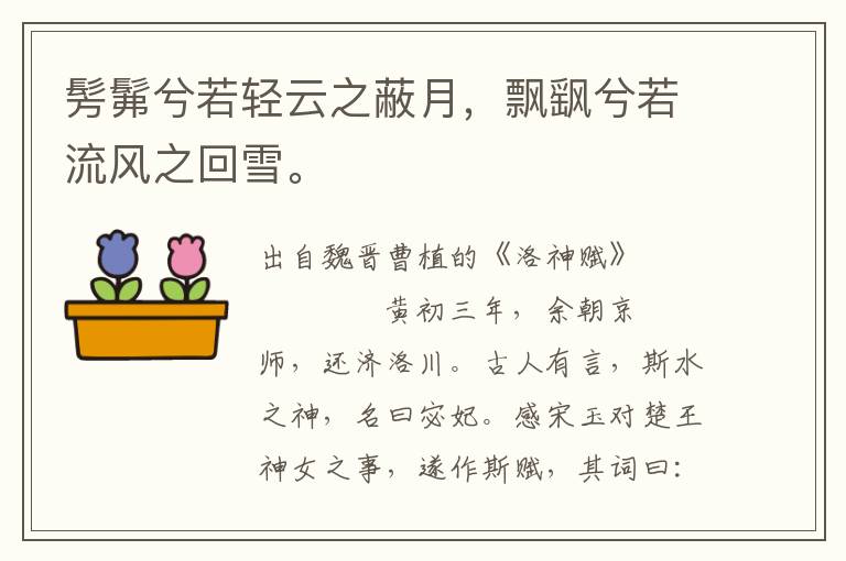髣髴兮若輕云之蔽月，飄飖兮若流風之回雪。