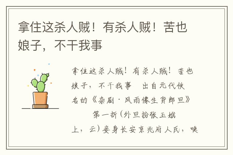 拿住這殺人賊！有殺人賊！苦也娘子，不干我事