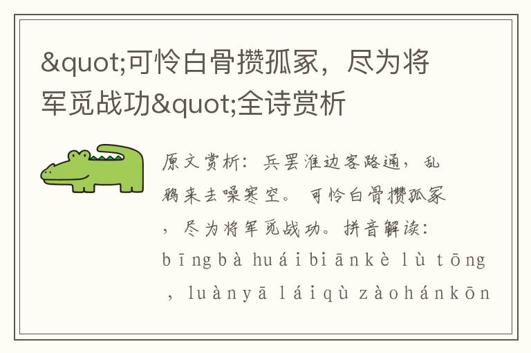 "可憐白骨攢孤冢,盡為將軍覓戰功"全詩賞析