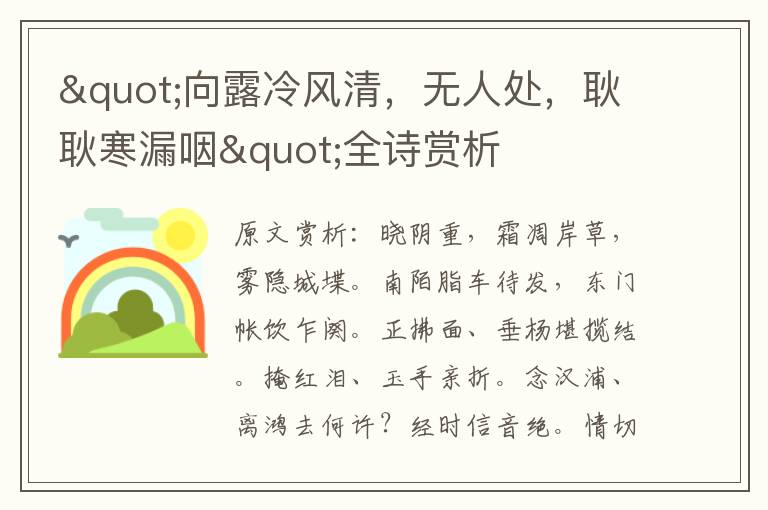 "向露冷風清,無人處,耿耿寒漏咽"全詩賞析