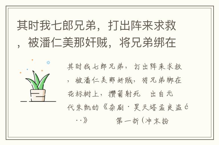 其時我七郎兄弟，打出陣來求救，被潘仁美那奸賊，將兄弟綁在花標樹上，攢箭射死