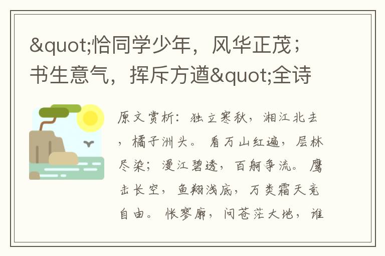 "恰同學(xué)少年，風(fēng)華正茂；書生意氣，揮斥方遒"全詩賞析