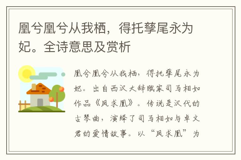 凰兮凰兮從我棲，得托孳尾永為妃。全詩意思及賞析