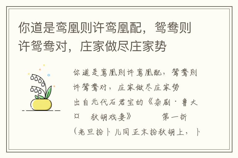 你道是鸞凰則許鸞凰配，鴛鴦則許鴛鴦對(duì)，莊家做盡莊家勢(shì)