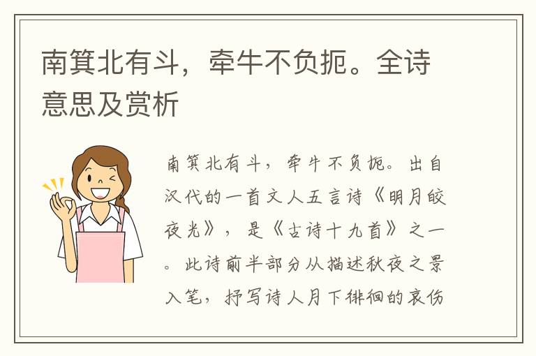 南箕北有斗，牽牛不負扼。全詩意思及賞析