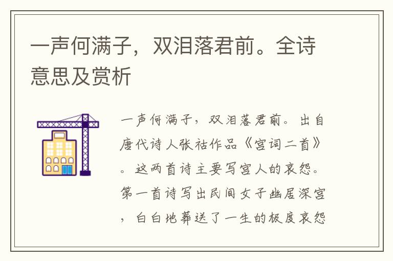 一声何满子，双泪落君前。全诗意思及赏析
