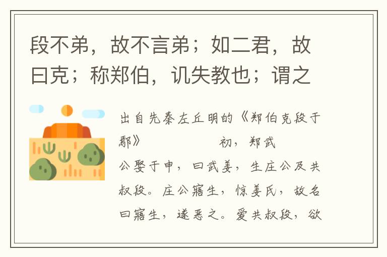 段不弟，故不言弟；如二君，故曰克；稱鄭伯，譏失教也；謂之鄭志