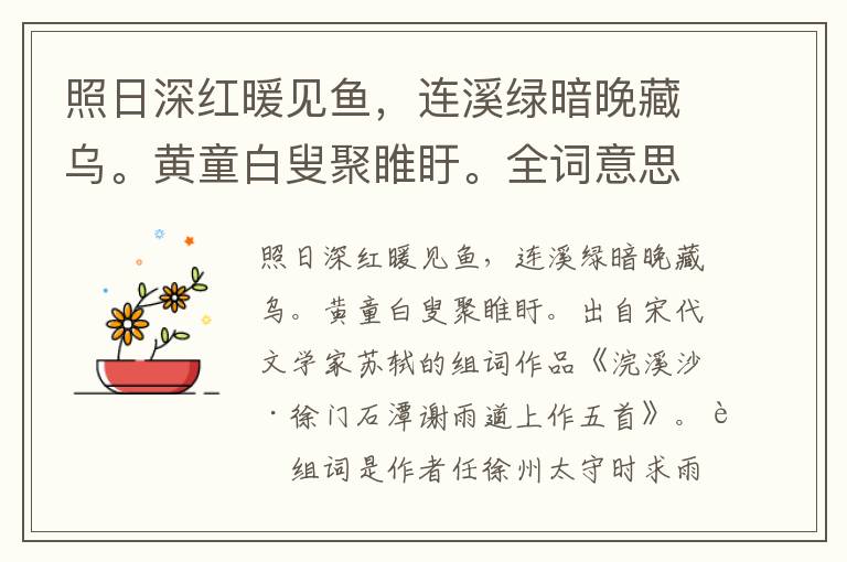 照日深紅暖見魚，連溪綠暗晚藏烏。黃童白叟聚睢盱。全詞意思及賞析