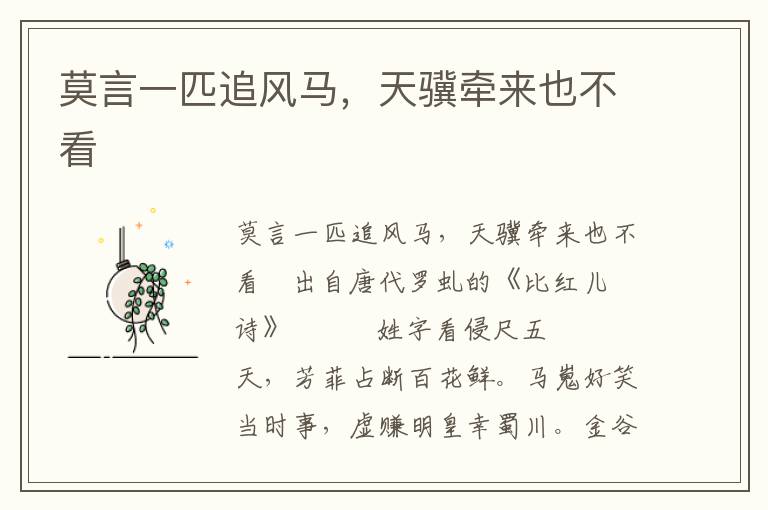 莫言一匹追風馬，天驥牽來也不看