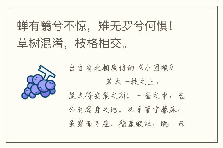 蟬有翳兮不驚，雉無羅兮何懼！草樹混淆，枝格相交。