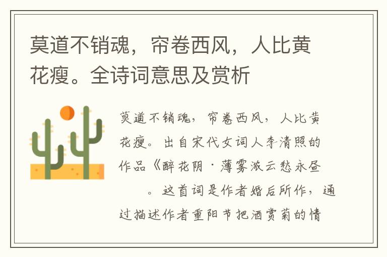 莫道不銷魂，簾卷西風(fēng)，人比黃花瘦。全詩(shī)詞意思及賞析