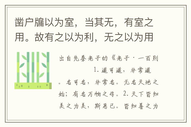 鑿戶牖以為室，當其無，有室之用。故有之以為利，無之以為用。
