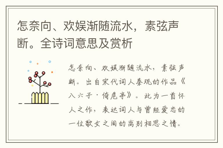 怎奈向、歡娛漸隨流水，素弦聲斷。全詩詞意思及賞析