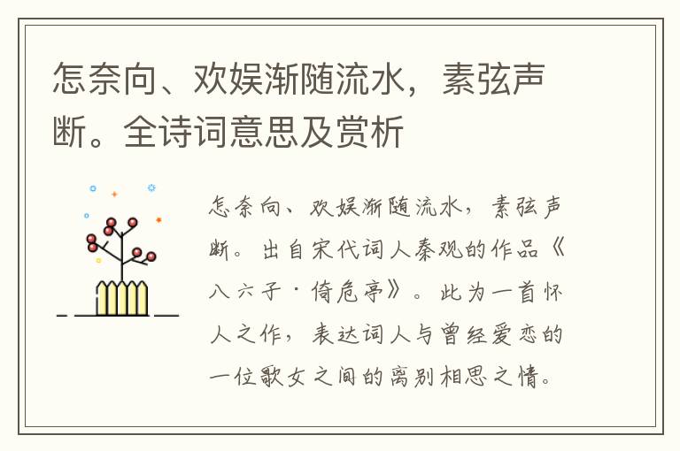 怎奈向、欢娱渐随流水，素弦声断。全诗词意思及赏析