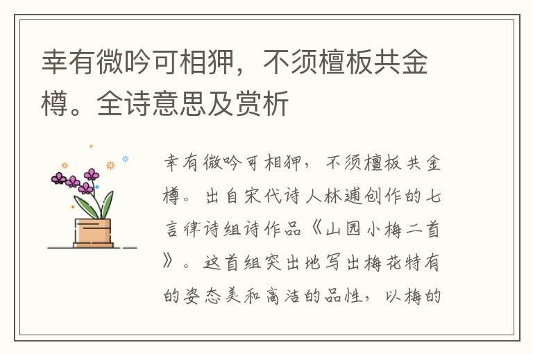 幸有微吟可相狎，不須檀板共金樽。全詩意思及賞析