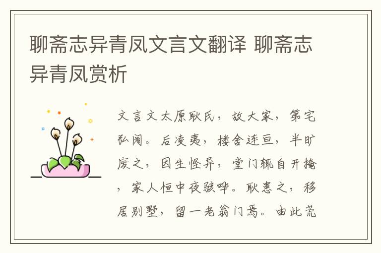 聊斋志异青凤文言文翻译 聊斋志异青凤赏析