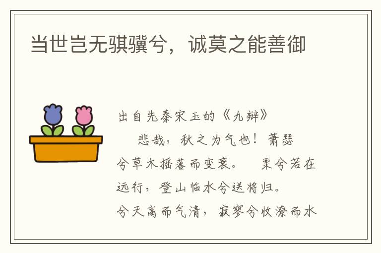 當世豈無騏驥兮，誠莫之能善御