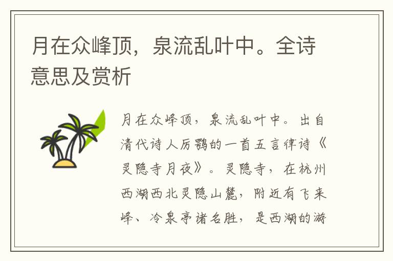 月在众峰顶，泉流乱叶中。全诗意思及赏析