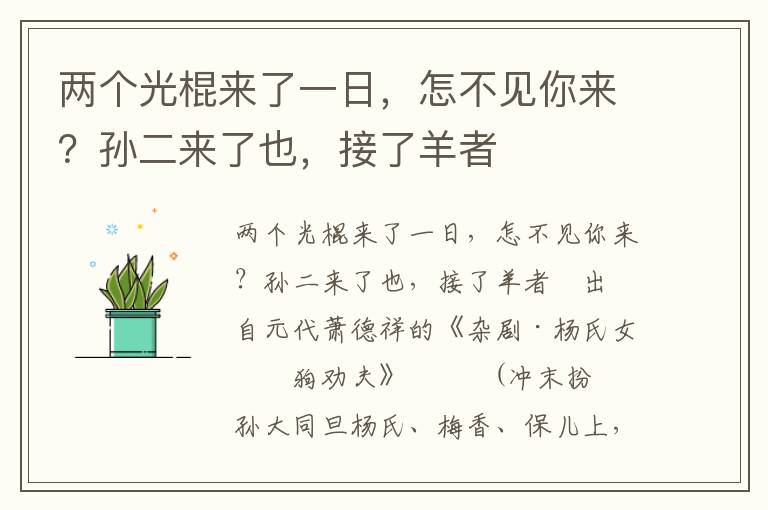 兩個光棍來了一日，怎不見你來？孫二來了也，接了羊者