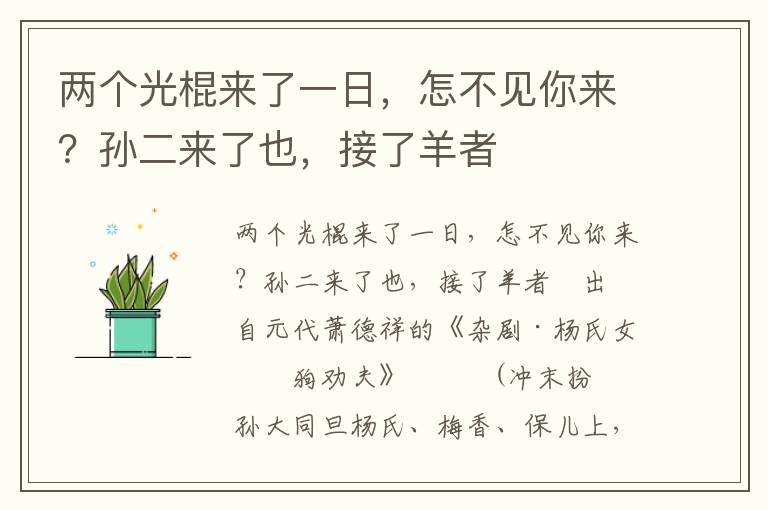 两个光棍来了一日，怎不见你来？孙二来了也，接了羊者