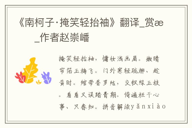 《南柯子·掩笑輕抬袖》翻譯_賞析_作者趙崇嶓