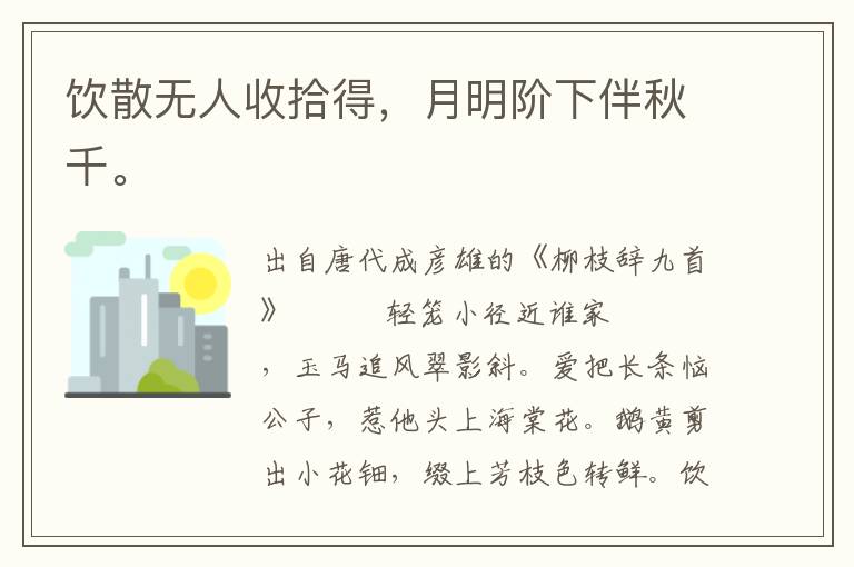 飲散無人收拾得,月明階下伴秋千。