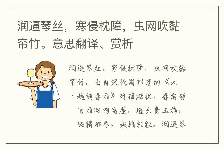 润逼琴丝，寒侵枕障，虫网吹黏帘竹。意思翻译、赏析