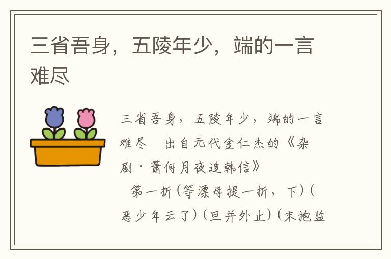 三省吾身，五陵年少，端的一言難盡